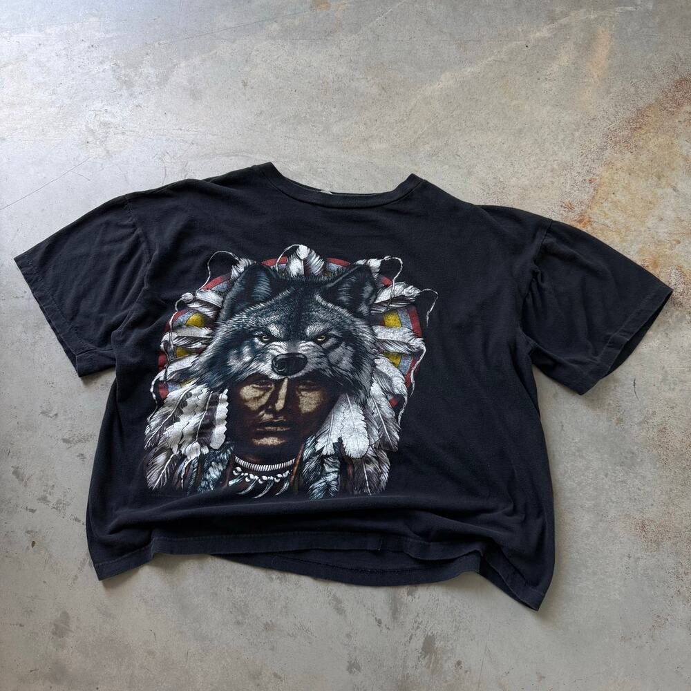 Vintage 90’s Wolf Native American Indian Navajo Retro Graphic T-shirt Size 2XL